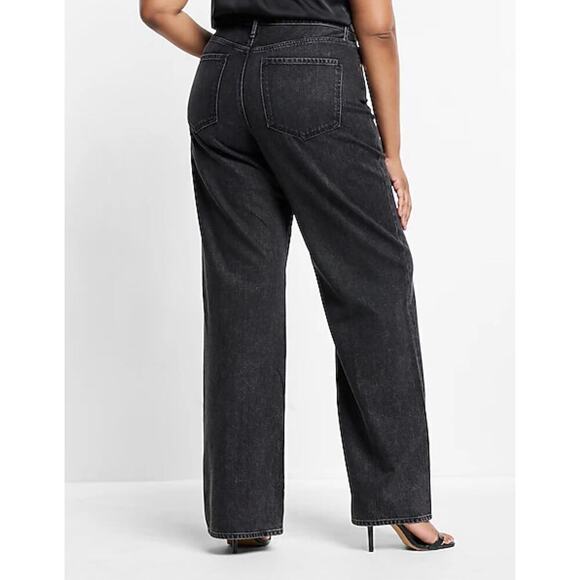 Express Woman Black High Waisted Washed Black Wide Leg Jeans, Size 14R - Picture 2 of 10